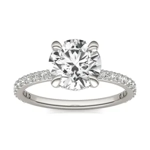 Round Custom Hidden Halo 3/4 Eternity Engagement Ring Setting image, 